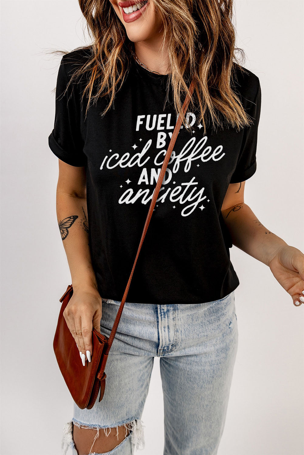 FUELED BY ICED COFFEE AND ANXIETY Graphic Tee - The Lakeside Boutique