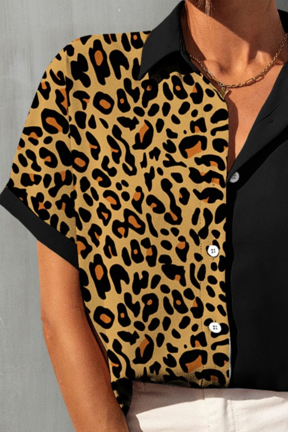 Leopard Button Up Short Sleeve Shirt - The Lakeside Boutique