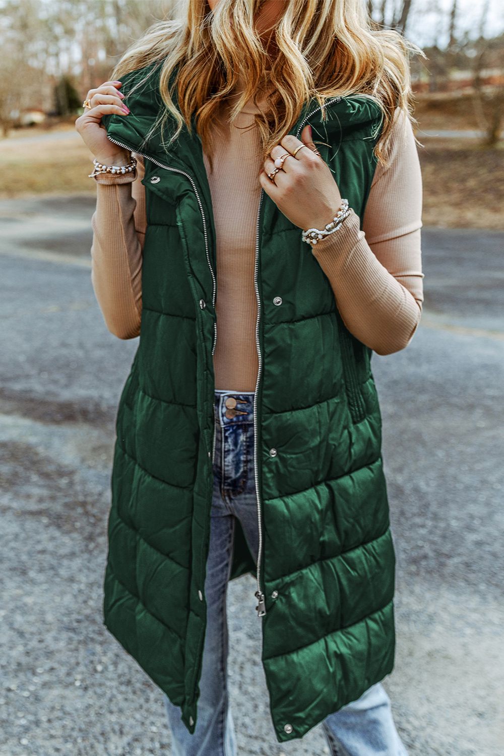 Longline Hooded Sleeveless Puffer Vest - The Lakeside Boutique