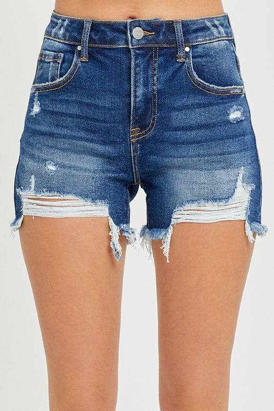 RISEN Full Size High Rise Distressed Denim Shorts - The Lakeside Boutique