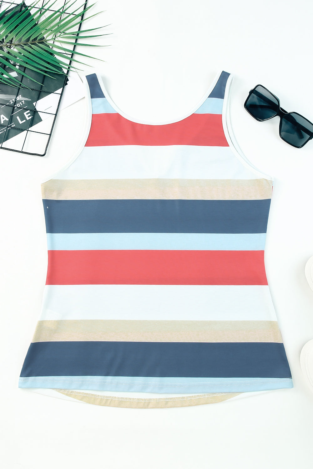 Multicolor Striped Color Block Notched Neck Tank Top - The Lakeside Boutique