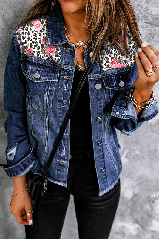 Leopard and Rose Denim Jacket - The Lakeside Boutique