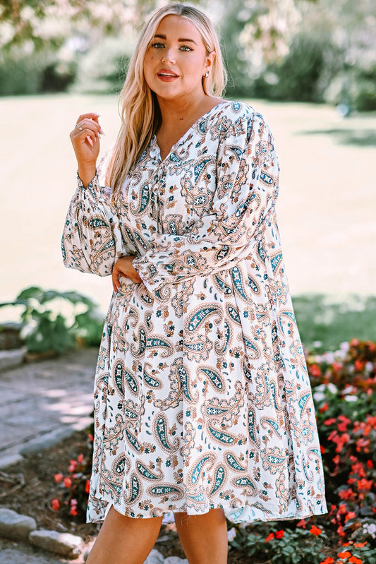 Paisley Print Puff Sleeve Dress - The Lakeside Boutique