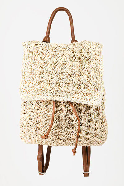 Fame Straw Braided Faux Leather Strap Backpack Bag - The Lakeside Boutique