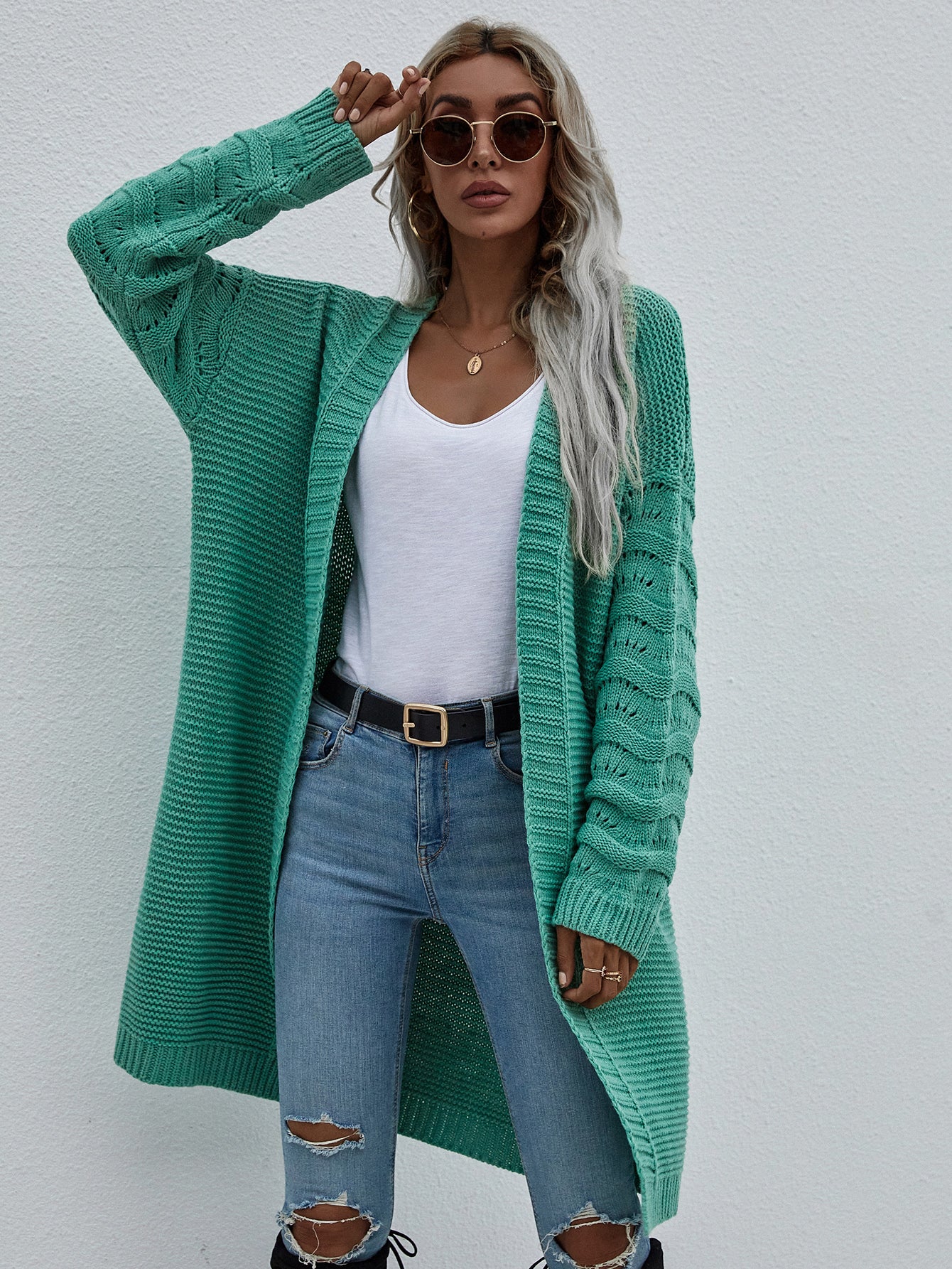Horizontal Ribbing Open Front Duster Cardigan - The Lakeside Boutique
