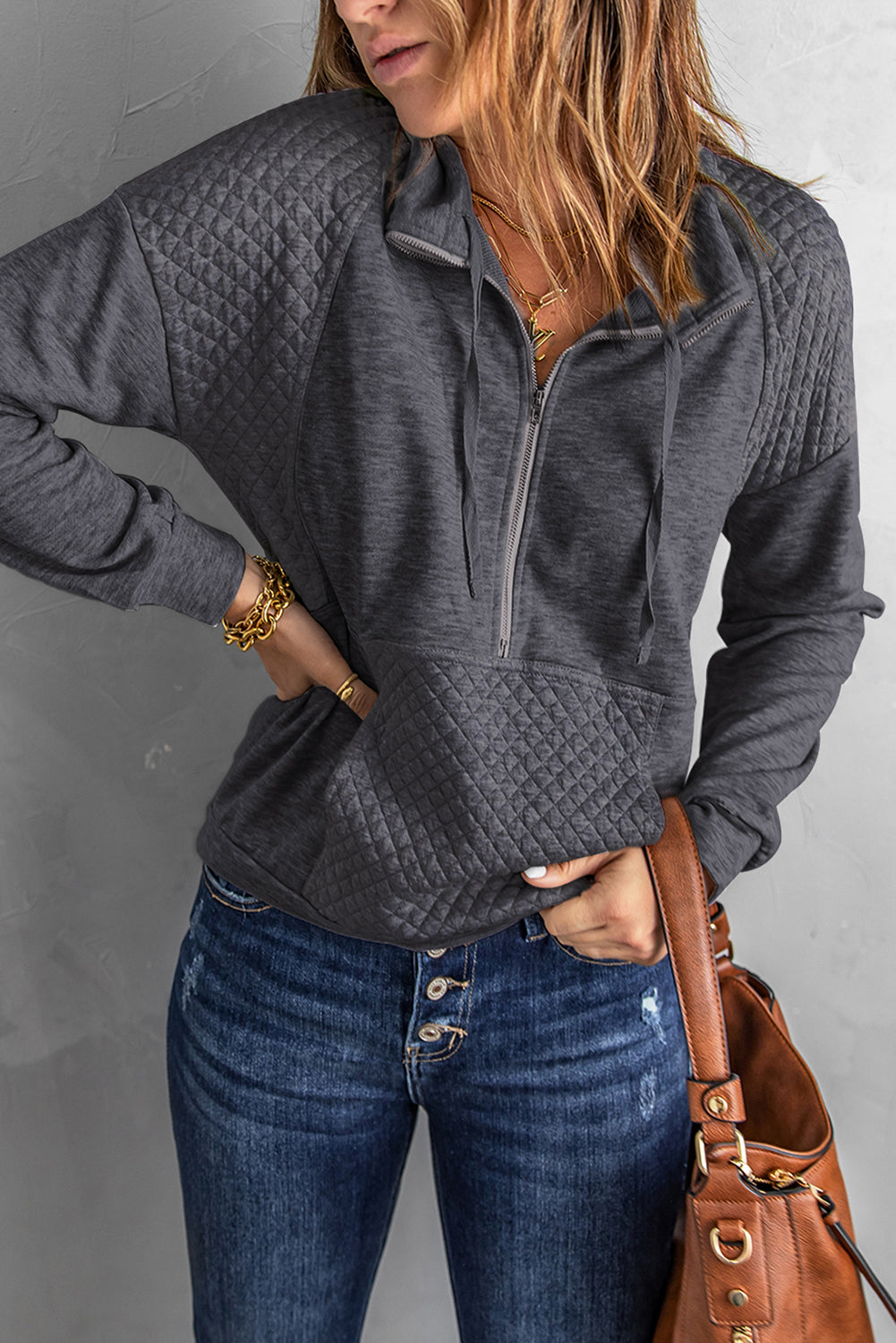 Quilted Half-Zip Sweatshirt 4 colors - The Lakeside Boutique