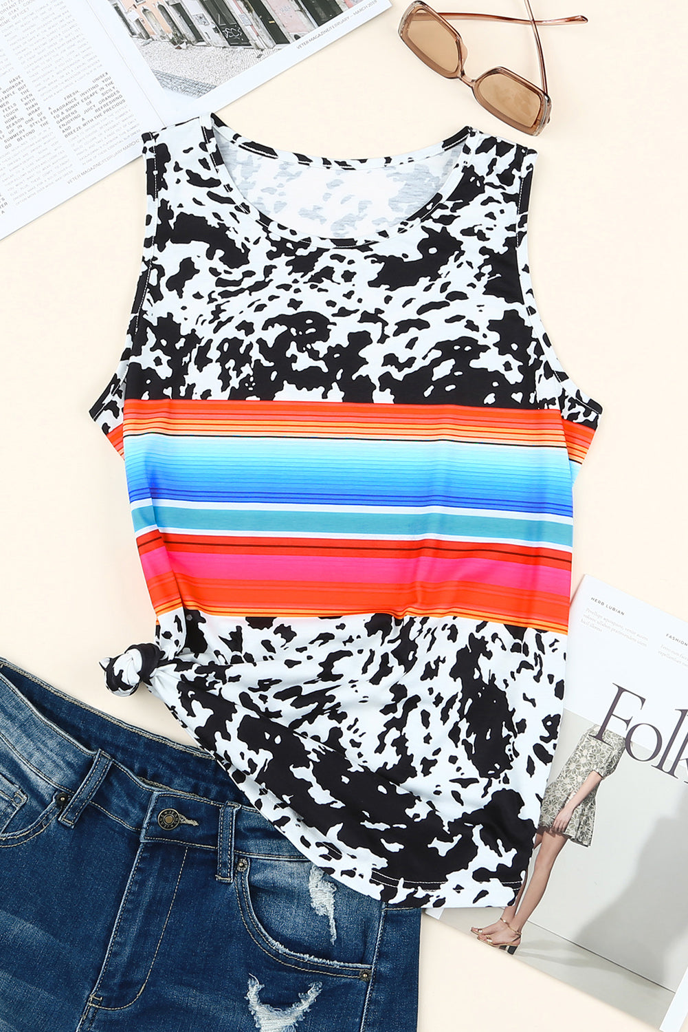 Multicolored Round Neck Tank Top - The Lakeside Boutique