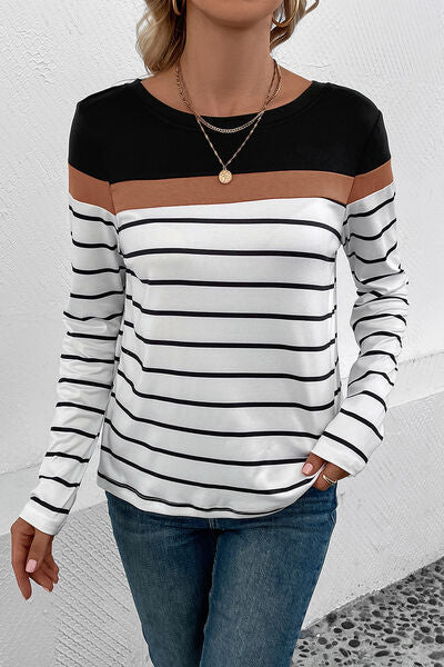 Striped Round Neck Long Sleeve - The Lakeside Boutique