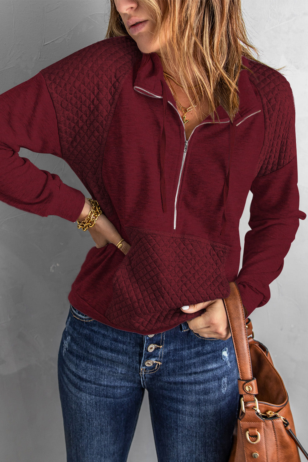 Quilted Half-Zip Sweatshirt 4 colors - The Lakeside Boutique