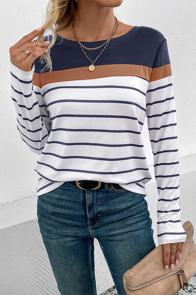 Striped Round Neck Long Sleeve - The Lakeside Boutique