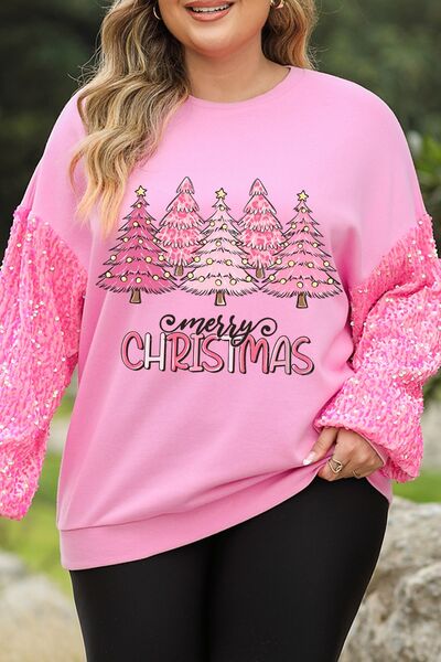 MERRY CHRISTMAS Sequin Round Neck Sweatshirt - The Lakeside Boutique